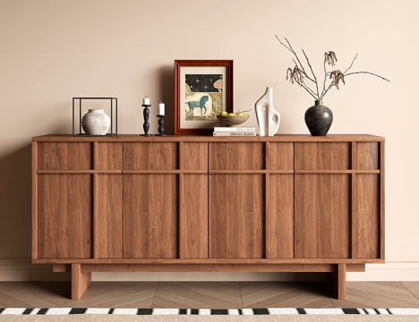  中古风餐边柜 侘寂玄关柜 储物柜 收纳柜 斗柜su模型 