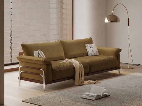 法式复古风多人沙发 直排沙发su模型