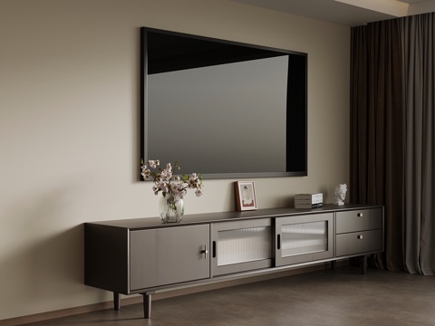  中古风电视柜 矮柜su模型 