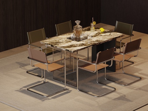 现代意式餐桌椅 意式极简餐桌su模型