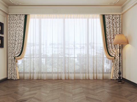  法式中古窗帘 复古窗帘 纱帘 通用窗帘3d模型 