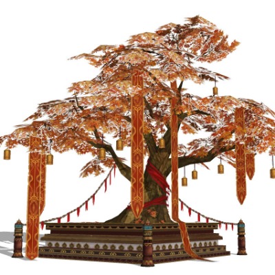  新中式祈福树su模型下载 