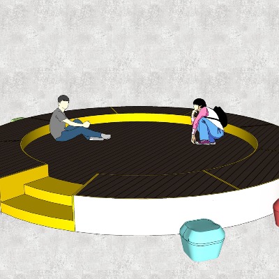  现代环形公用椅su模型下载 