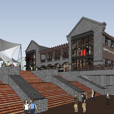  中式民俗商业街su模型下载 