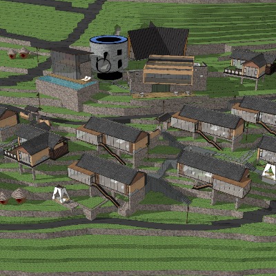  新中式山顶民宿酒店su模型下载 