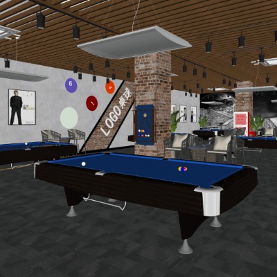  工业风台球室su模型下载 