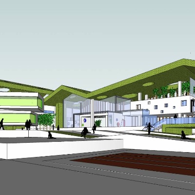  现代幼儿园外观su模型下载 