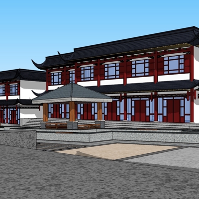  中式民俗商业街su模型下载 