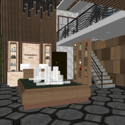  现代售楼处大厅su模型下载 