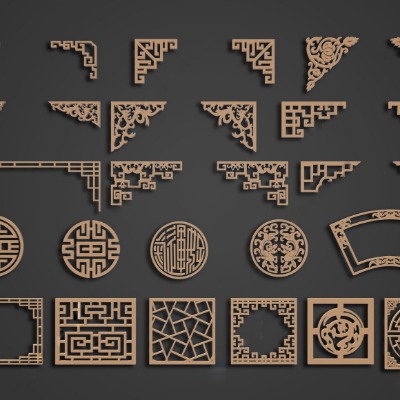  新中式角花角线花格窗su模型下载 