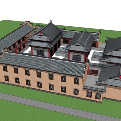  中式古建祠堂su模型下载 