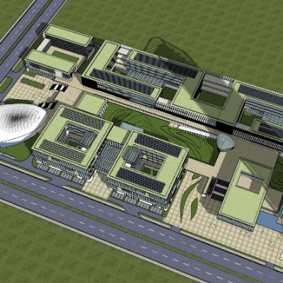  现代商业区规划su模型下载 