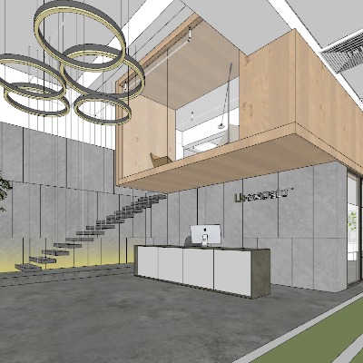  现代公司办公区su模型下载 