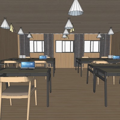  现代办公区su模型下载 