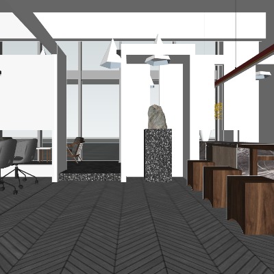  现代敞开式办公室su模型下载 
