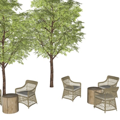 现代藤编户外休闲椅su模型下载 
