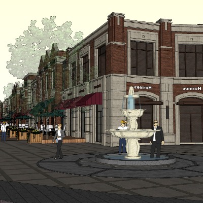  现代商业街su模型下载 