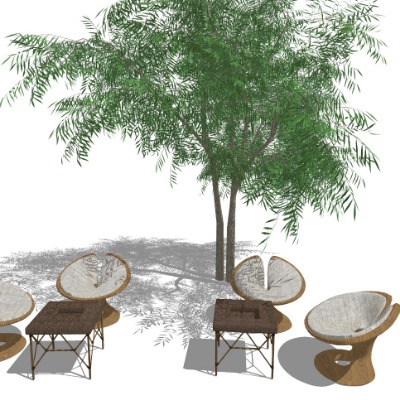  现代藤编户外休闲椅su模型下载 