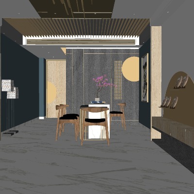  新中式茶叶店su模型下载 