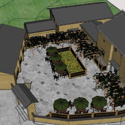  新中式农家乐su模型下载 