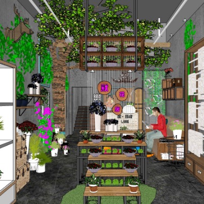  现代花店su模型下载 