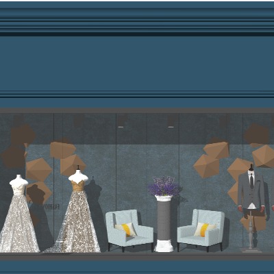  现代服装店橱窗su模型下载 
