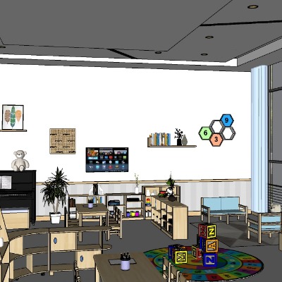  现代幼儿园早教中心su模型下载 