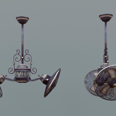  欧式吊扇装饰灯su模型下载 
