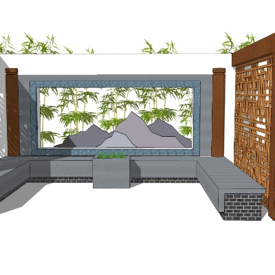  新中式庭院石凳su模型下载 