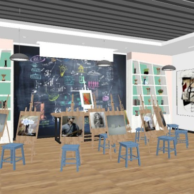  现代画室su模型下载 