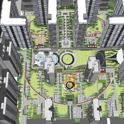  现代住宅小区鸟瞰图su模型下载 