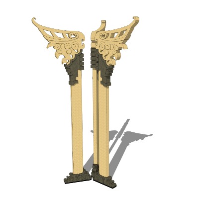  新中式雕花柱子su模型下载 