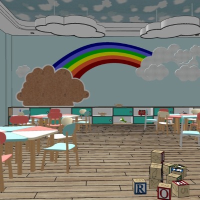  现代幼儿园su模型下载 