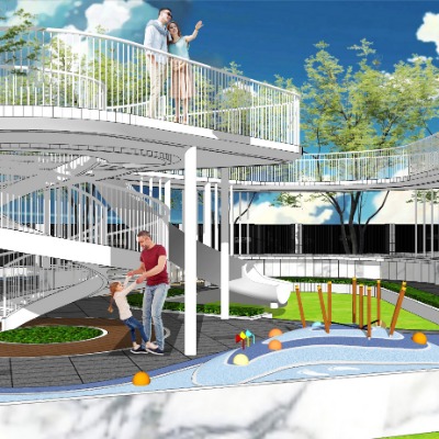  现代住宅小区螺旋滑梯su模型下载 