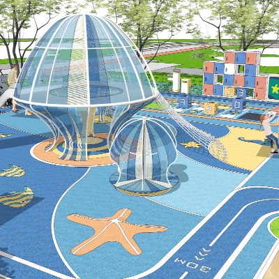  现代住宅小区儿童乐园su模型下载 