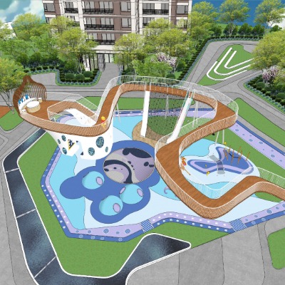  现代住宅小区儿童乐园su模型下载 