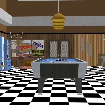  工业风台球室su模型下载 