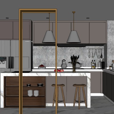  现代厨房岛台su模型下载 