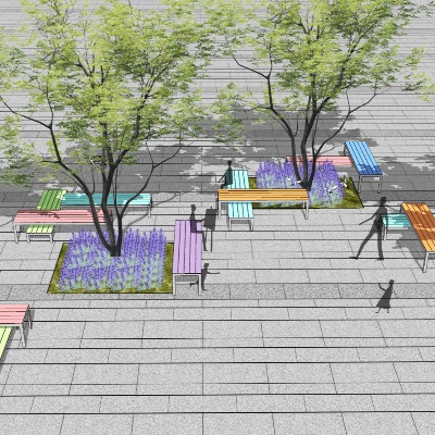  现代公园树池公用椅su模型下载 