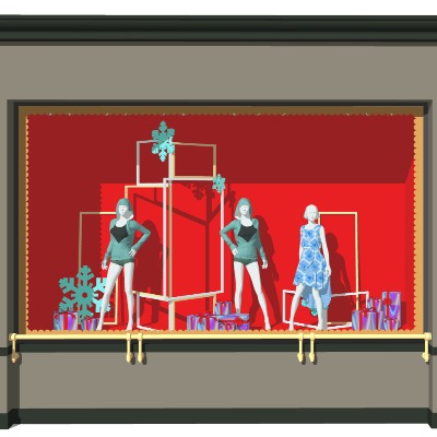  现代服装店橱窗su模型下载 