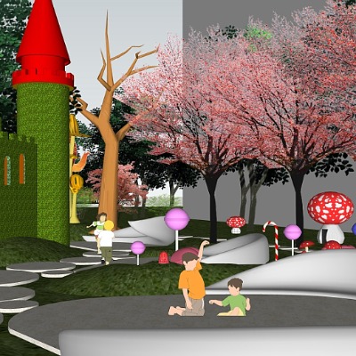  现代公园儿童游乐场su模型下载 