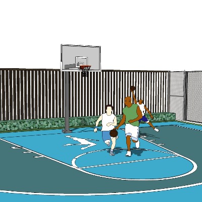  现代篮球场su模型下载 