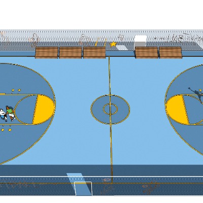  现代篮球场su模型下载 