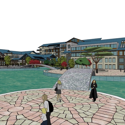  新中式度假区su模型下载 