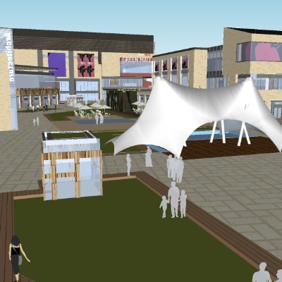  现代商业街su模型下载 