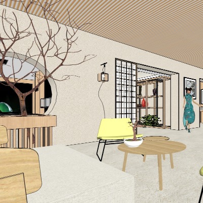  现代展厅su模型下载 