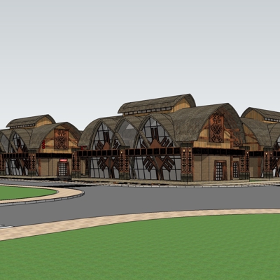  黎族风商业街su模型下载 