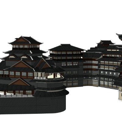  中式古建筑门楼牌坊塔楼su模型下载 