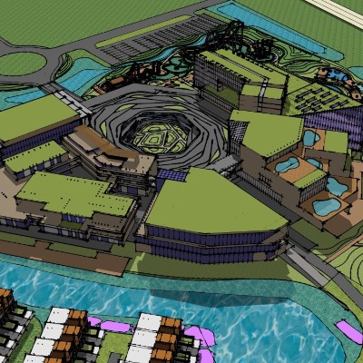  现代度假村规划su模型下载 