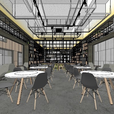  工业风办公室洽谈区su模型下载 